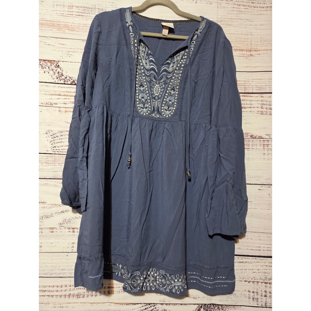 Knox Rose Blue Embroidered Peasant Tunic